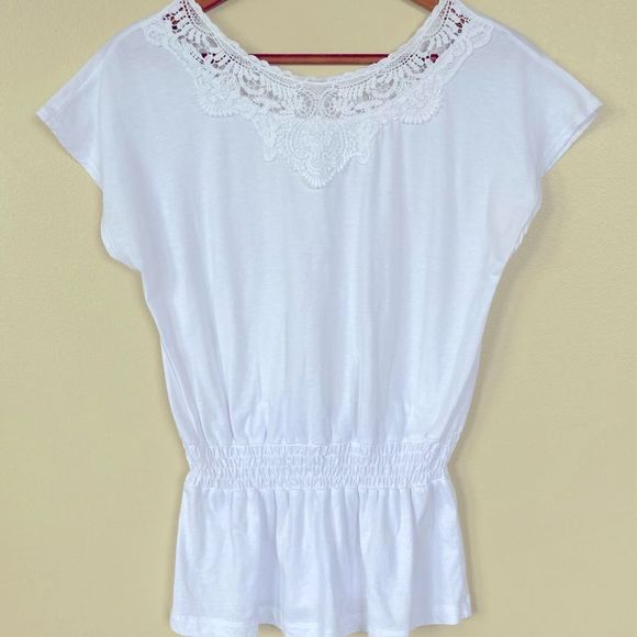 Short Sleeve Boho Stretch Waist Cotton Top Size Small - Picture 13 of 16